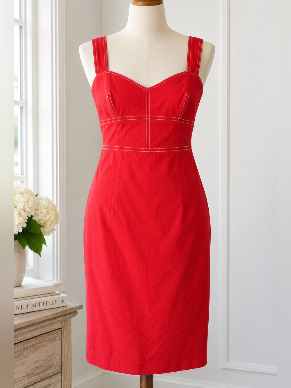 J.Crew Red Contrast Stitch Sheath Dress Size 10 NWOT Y2K